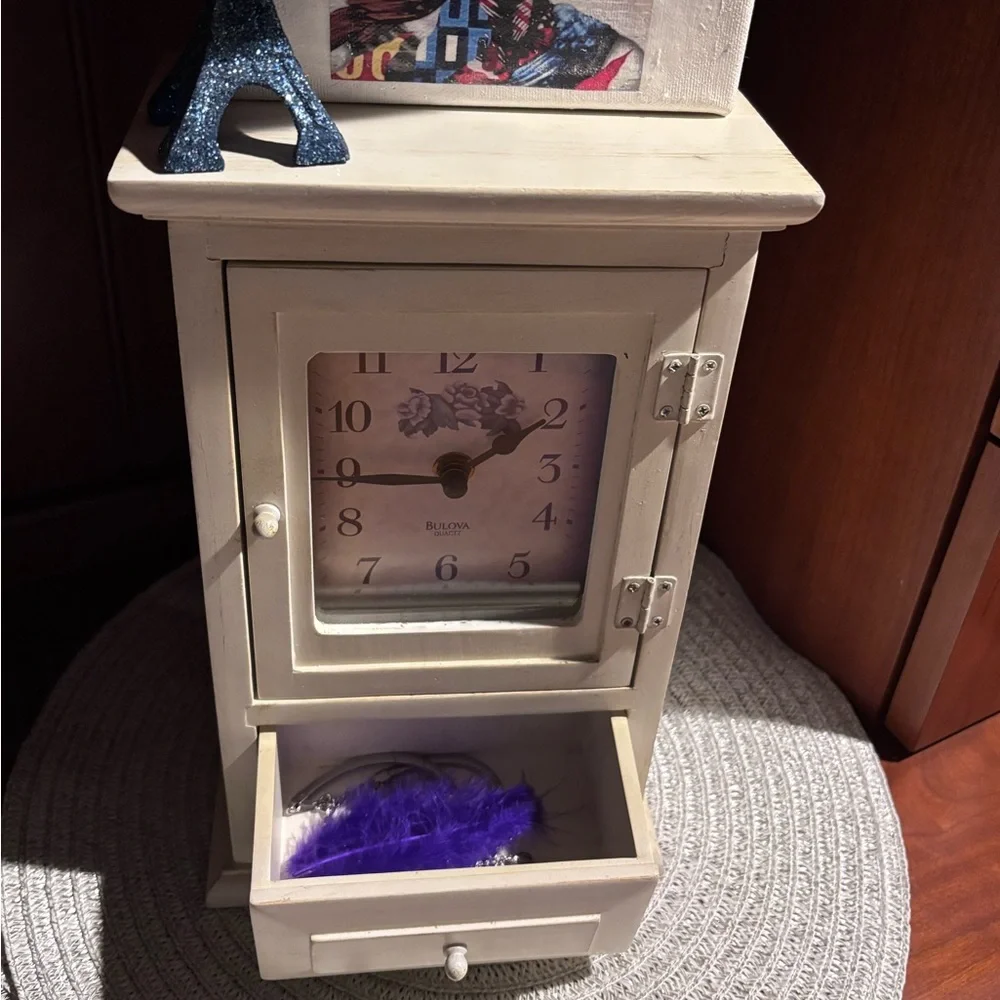 Bulova White Wall Clock with Cabinet
